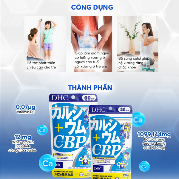 Viên Uống Bổ Sung Canxi Calcium + CBP DHC 60 Ngày ( 240 Viên)