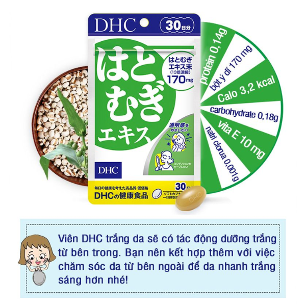 Viên Uống Trắng Da Coix DHC 20 Viên, 30 Viên